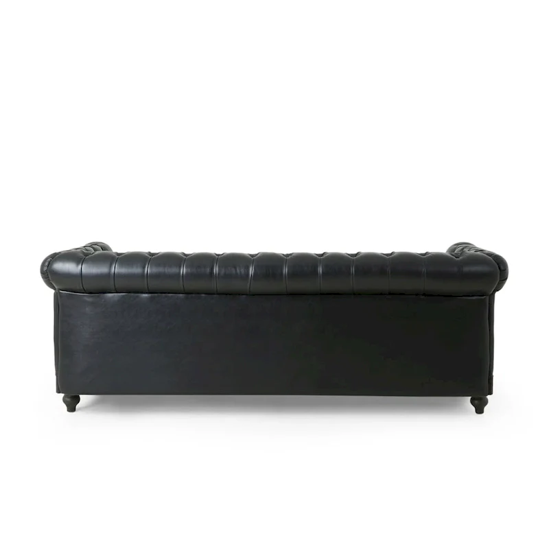 Retro 3 Seat PU Sofa with Wooden Frame and Legs