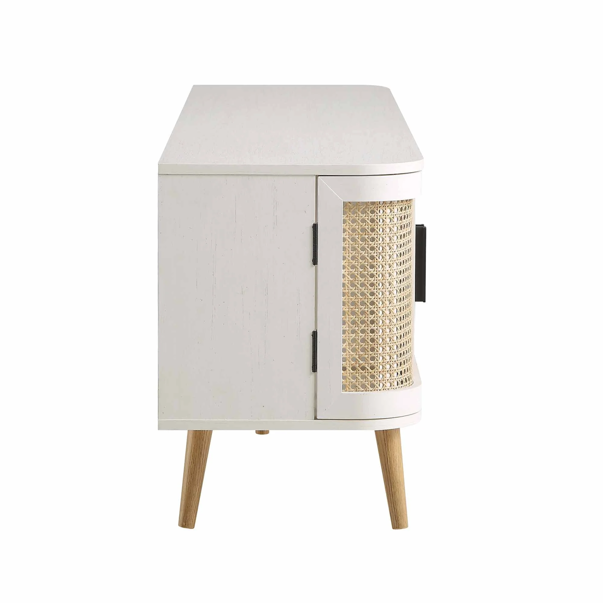 Curved Rattan 63 Wide TV Unit, White