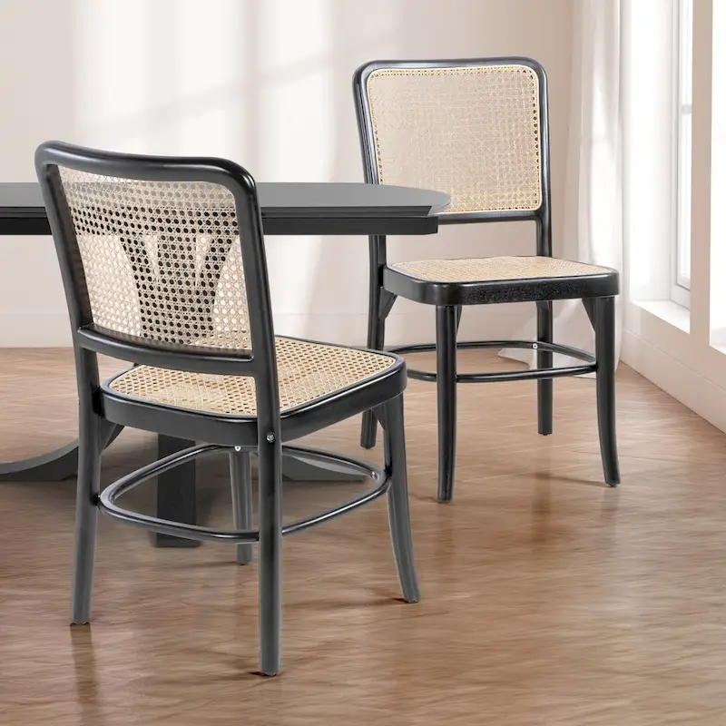 Mid-Century Wood Rattan Dining Chair - Natural