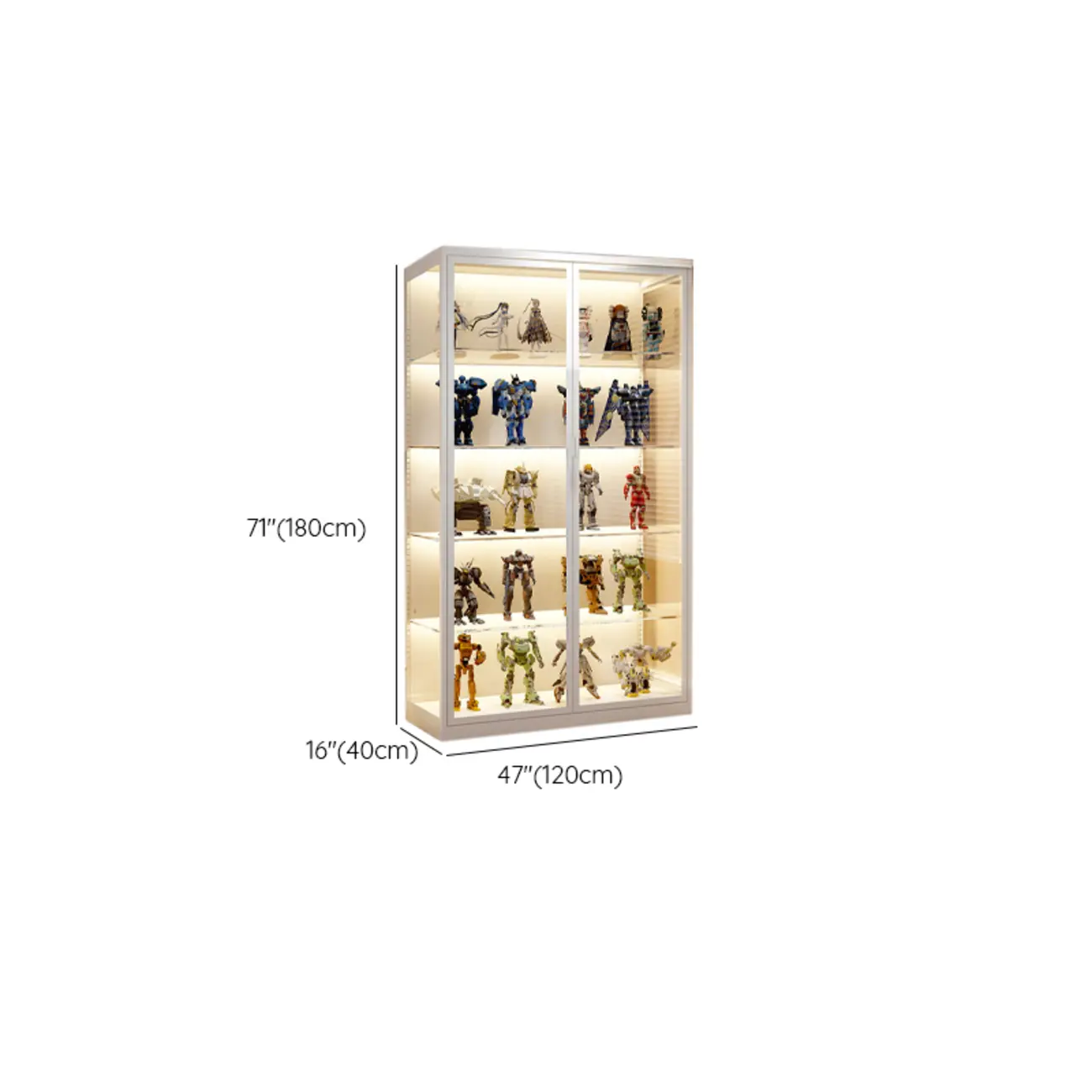 Freestanding Modern Metal Glass LED Lighted Curio Cabinet