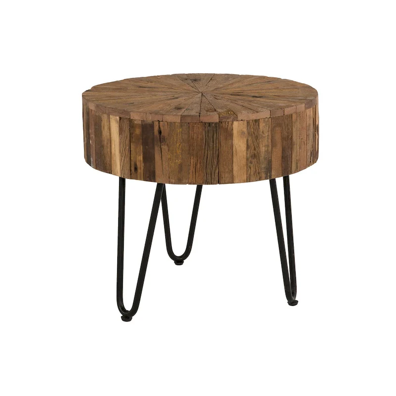 Sawyer 22 in. Round Reclaimed Wood Accent End Table with Black Hairpin Metal Legs