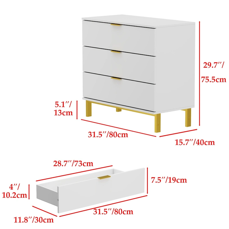 31.5W x 29.7H Wooden Nightstand with 3 Drawer End Table Black Chest