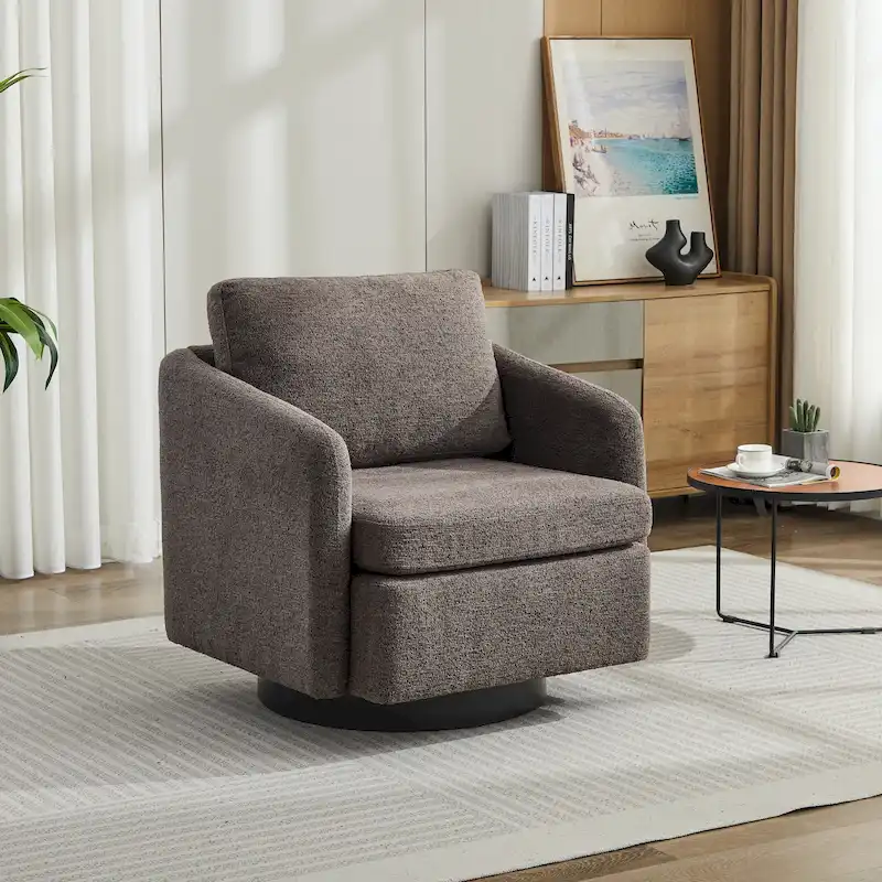 Mustard Yellow Boucle Swivel Accent Chair, 1-Seat