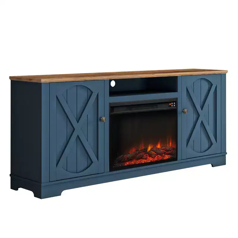 Farmhouse TV Stand for TVs up to 70" with Electric Fireplace, Storage Cabinets & Cable Management - Festivo