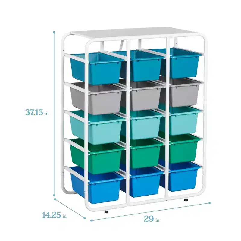 ECR4Kids 5-Tier Storage Rack with 15 Cubby Bins, 5x3, Multipurpose Organization