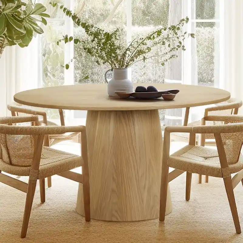 Oak Round Pedestal Dining Table for 6 - Natural Wood Finish