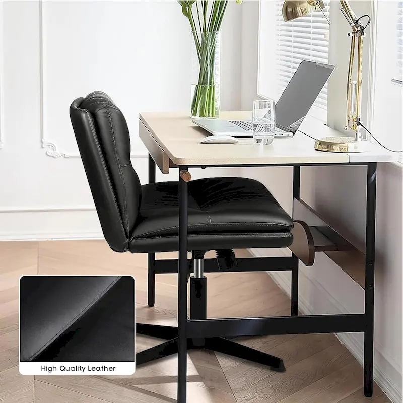 Criss Cross Chair Armless Office Desk Chair No Wheels,PU Leather Padded Modern Swivel Vanity Chair office chair