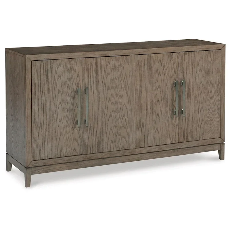 Brown & Silver Rustic Sideboard Buffet with 2 Double Door Cabinets, Adjustable Shelves & Tapered Legs – Farmhouse Style