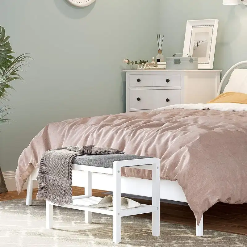 Shoe Rack Bench with Cushion Upholstered Padded Seat