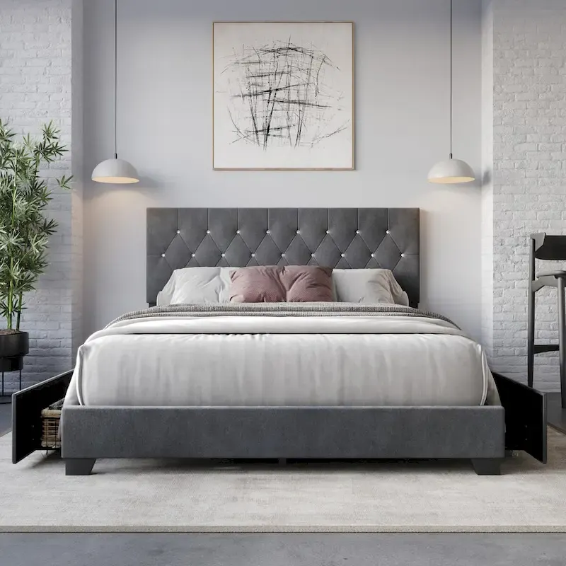 Tufted Upholstered Storage Platform Bed
