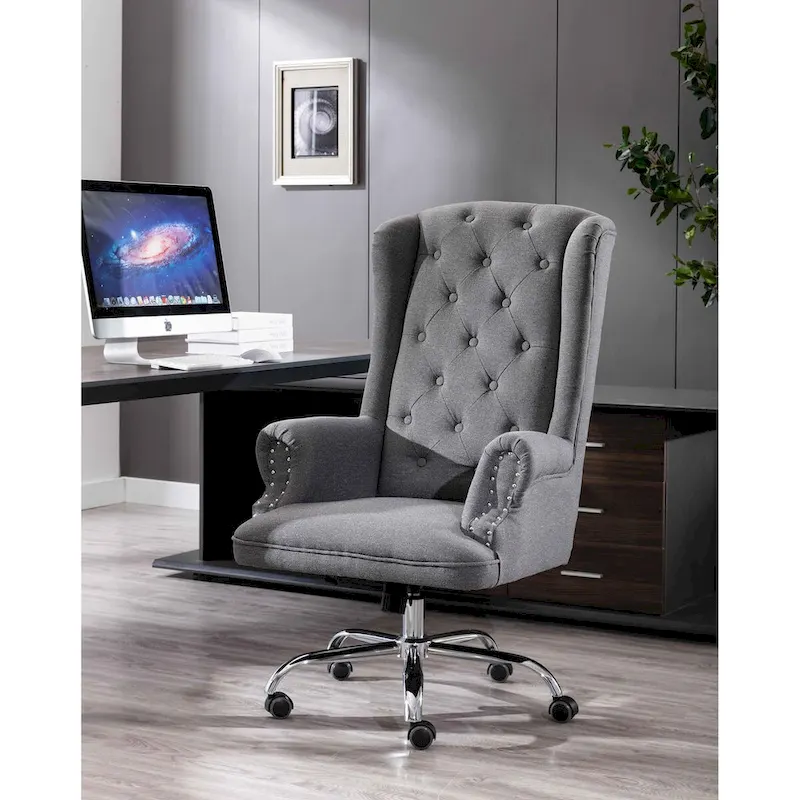 Porthos Home Iaen Wingback Office Chair For Desk, Linen Upholstery