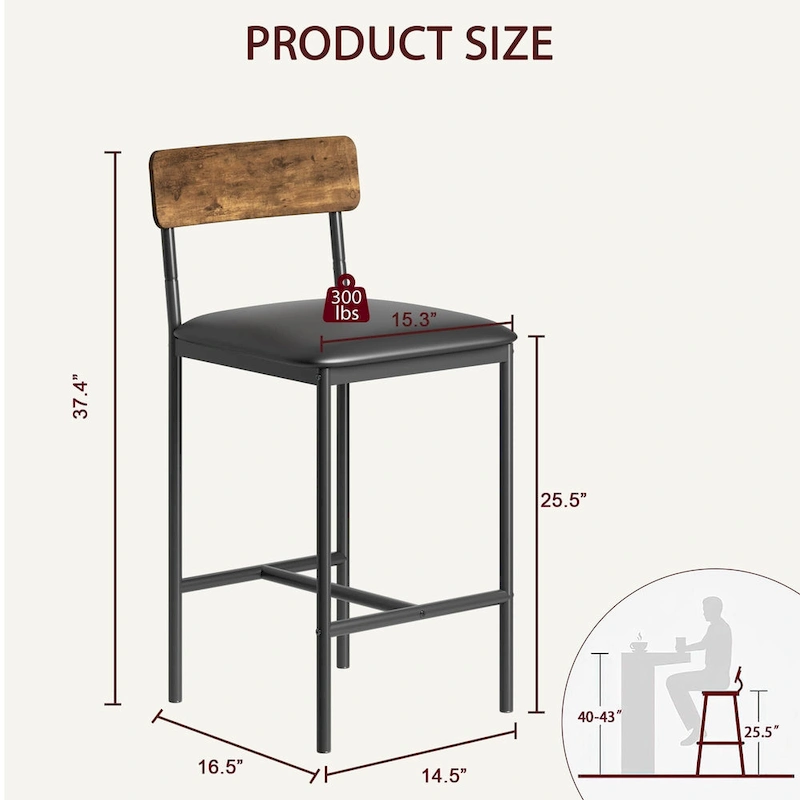 Bar Stools Set of 4, Kitchen Bar Stools with Footrest