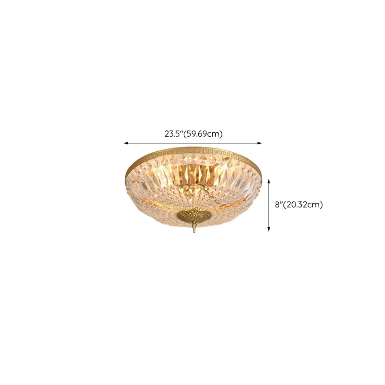 European Classical Crystal Brass Drum Flush Ceiling Light