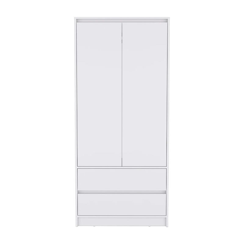 20.47 Modern Double-door Armoire with Hanging Rod and Two Drawers for Bedroom