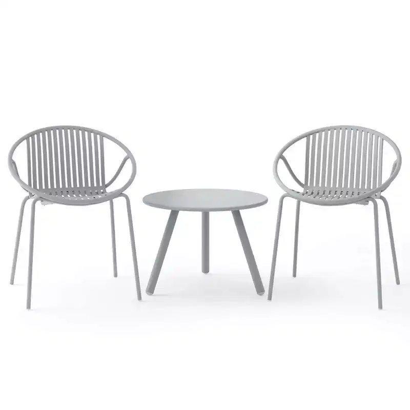 Costway 3 Pieces Bistro Set All Weather PP Patio Conversation Set with Round Coffee table Gray/Green