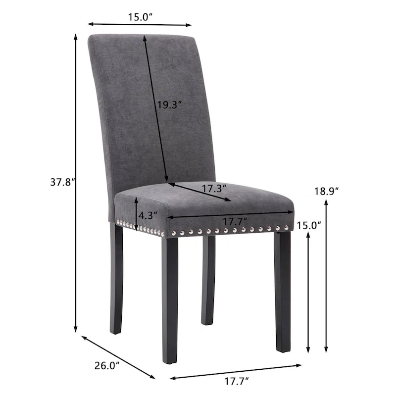 Fabric Upholstered Nailhead Trim Parsons Dining Chairs Terry Cloth Set of 2