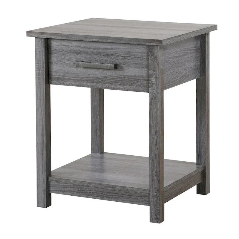 Wooden Nightstand with Drawer and Shelf