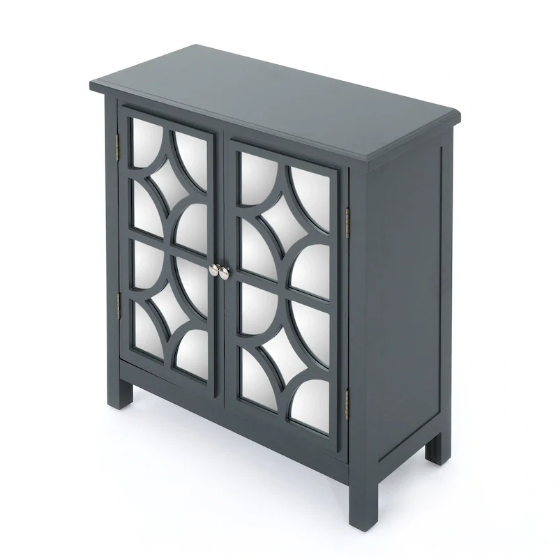 Melora Fir Wood Double Door Cabinet With Mirror Accents by Christopher Knight Home