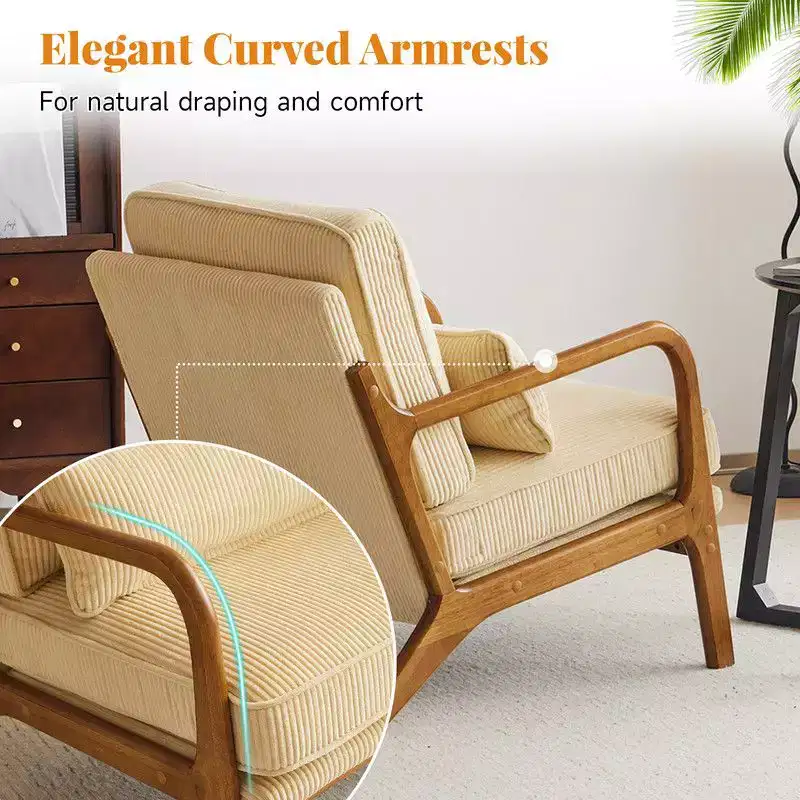 Karl Home 2Pcs Mid Century Solid Wood Accent Chair Upholstered Armchair with an Extra Pillow