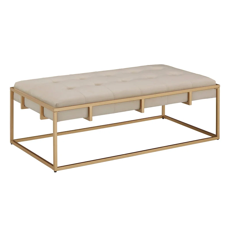 Perdita Gold Finish Velvet Rectangular Tufted Ottoman