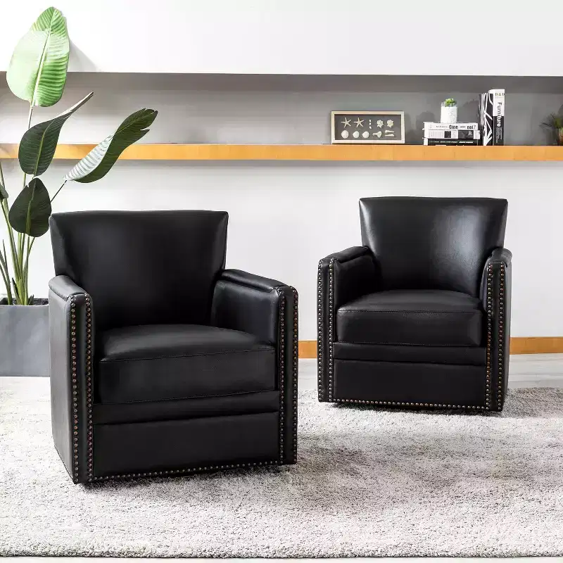 Gabino 29 Wide Genuine Leather Swivel Chair Set of 2| ART OF LIVING DESIGNS