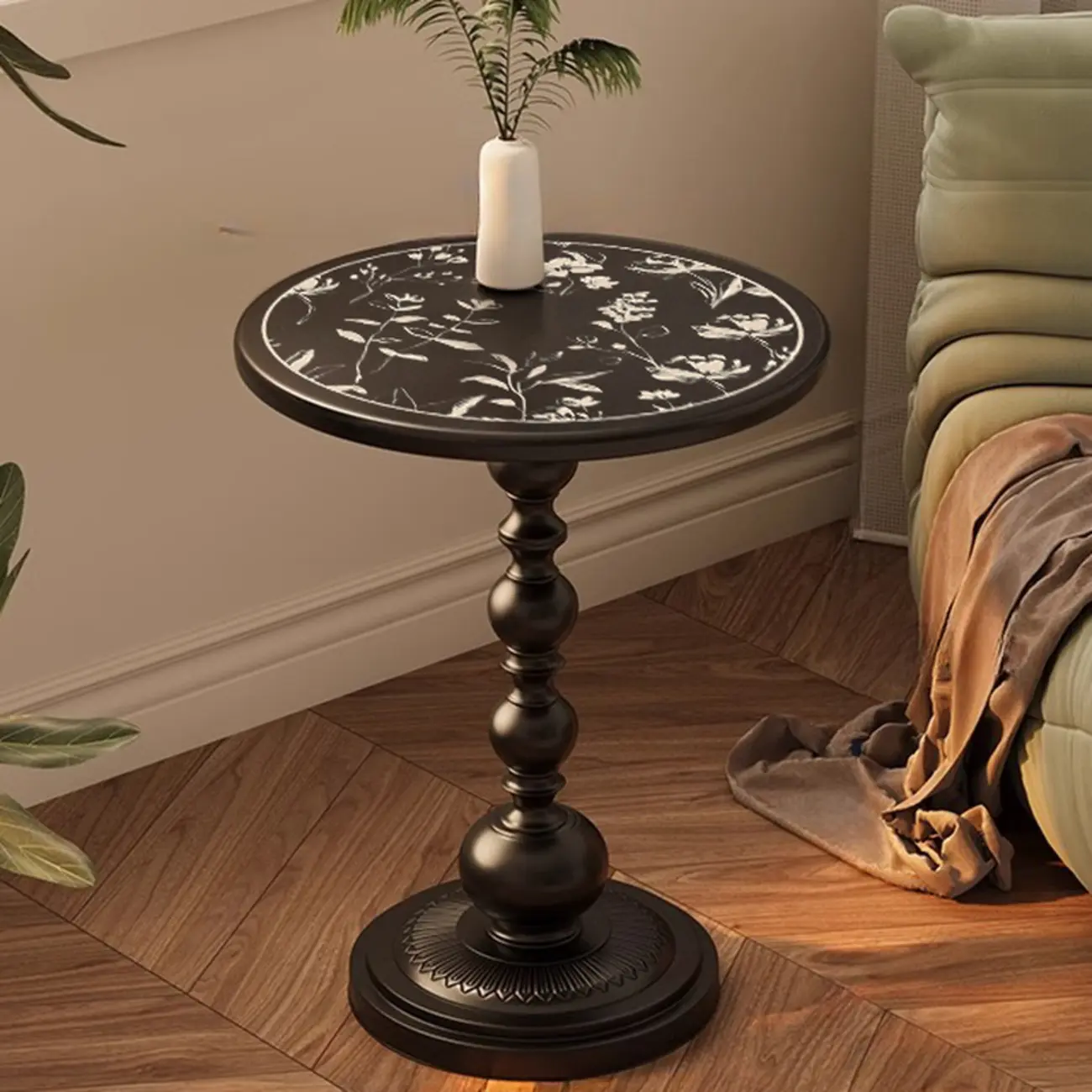 Modern Classic Iron Pedestal End Table Black-White