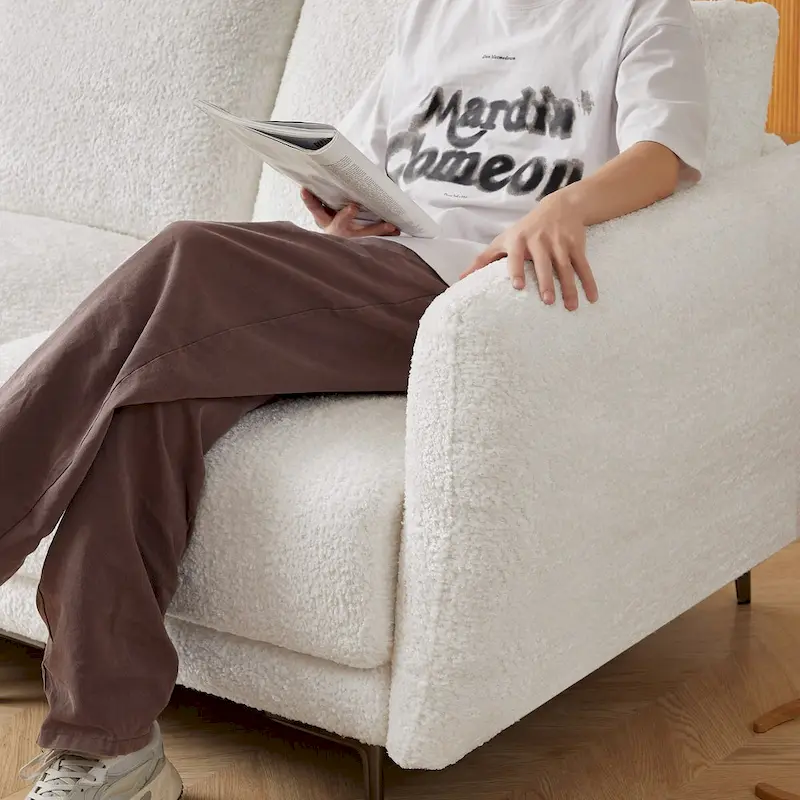 Convertible Sectional Sofa Couch, 3 Seat L-Shaped Sofa with Lamb Fabric, Movable Ottoman