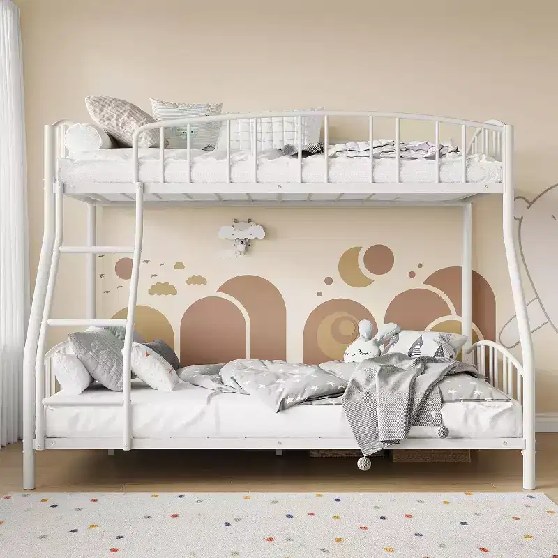 Twin Over Full Metal Bunk Bed, Space Saving Heavy Duty Steel Frame With Arched Guardrail And Ladder, Easy Assembly, No Box Spring Needed