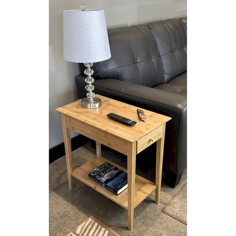 Solid Bamboo Recliner Table with Drawer