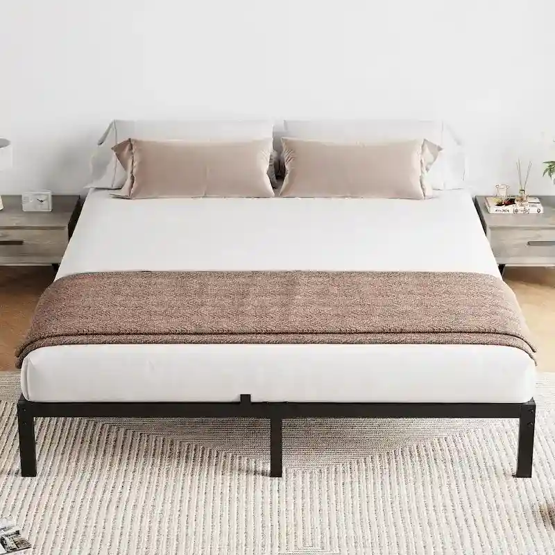 Black Metal Platform Bed Frame, No Box Spring Needed – Twin/Full/Queen/King, 1–2 Person