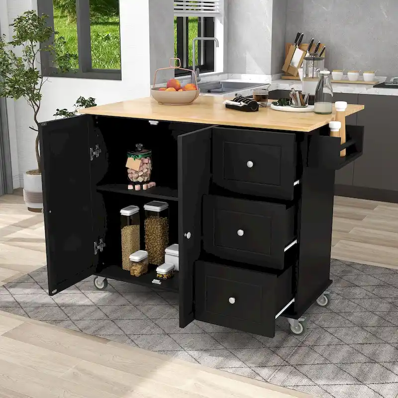 Kitchen Island Cart with Solid Wood Top and Locking Wheels