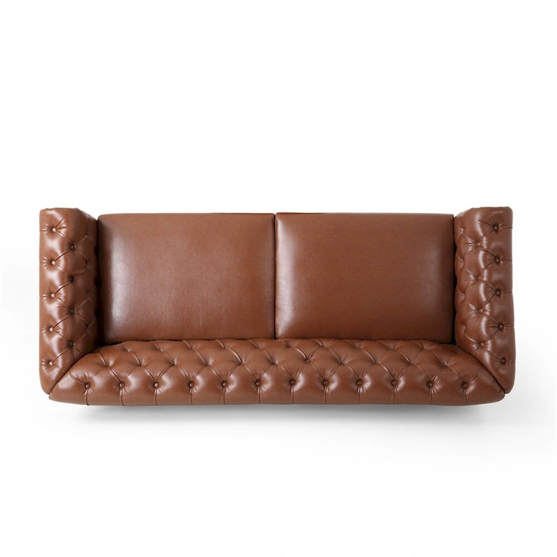 Retro 3 Seat PU Sofa with Wooden Frame and Legs