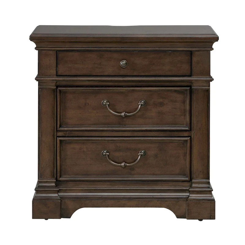Arden Road Satin Cherry Bedroom Wood Nightstand with Charging Station