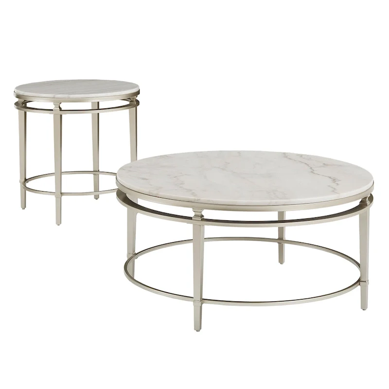 Egan Champagne Silver Finish Marble Top Table by