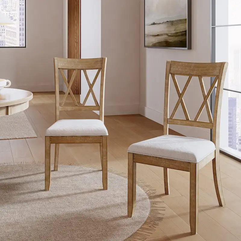 Farmhouse Natural Solid Wood Dining Chair Set of 2