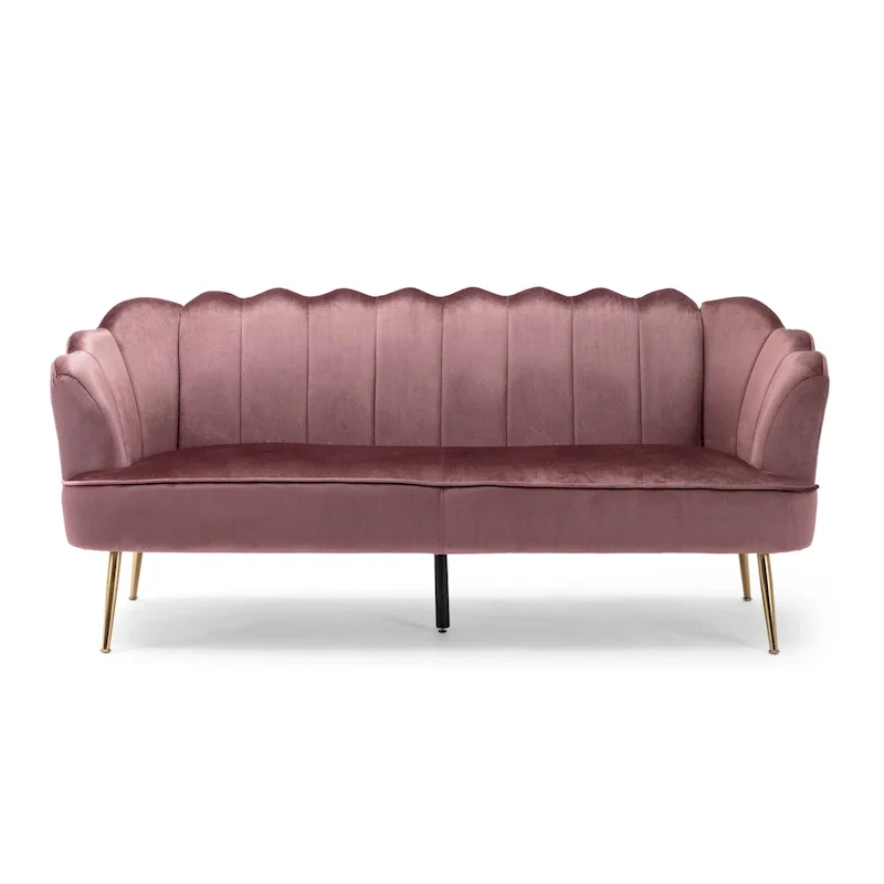 Velvet Channel Stitched 3-Seater Sofa with Gold Metal Legs