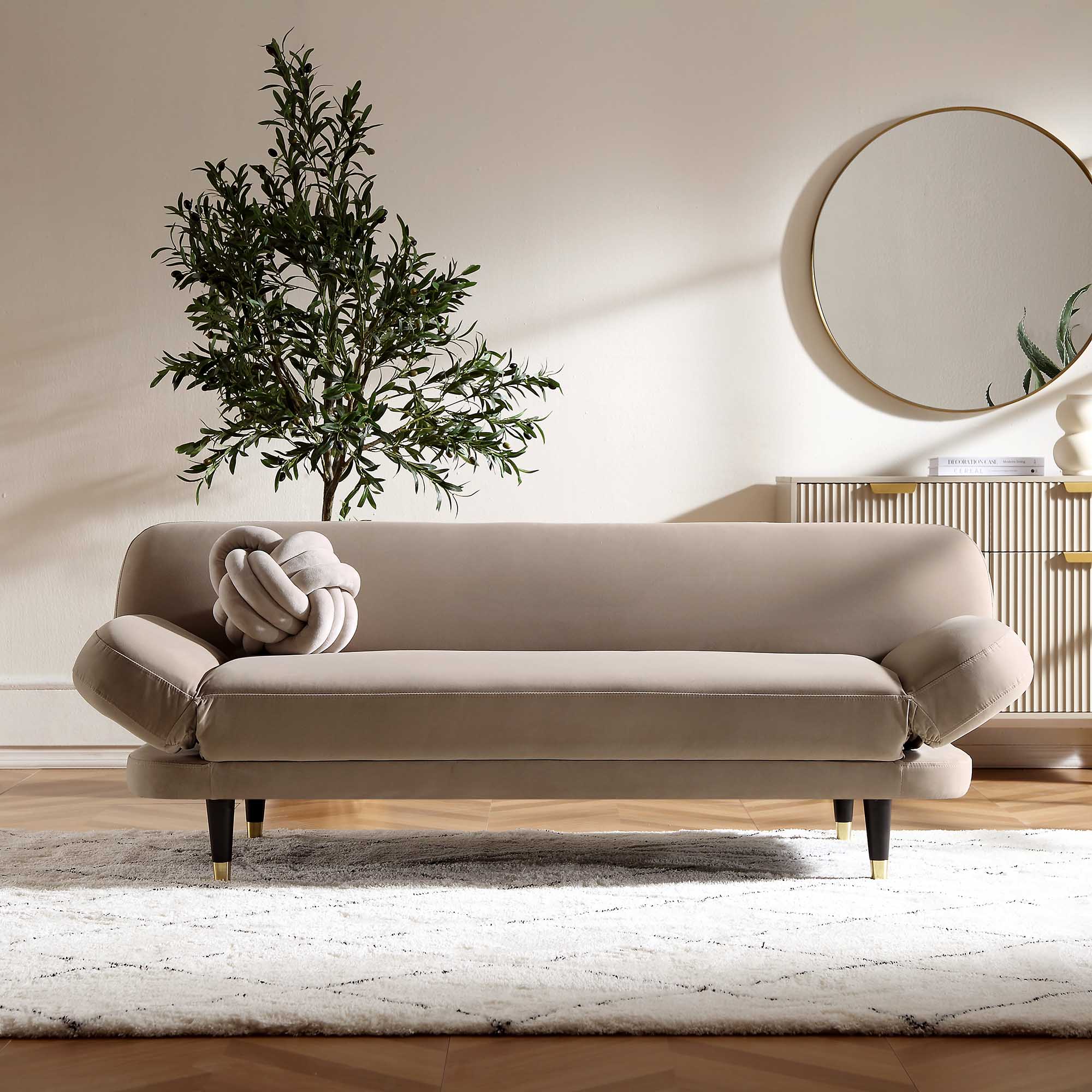Mink Velvet 2-Seater Sofa Bed Converts to 35