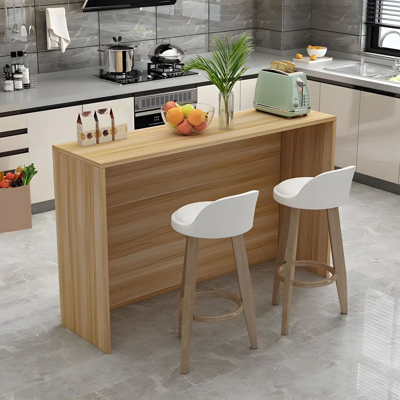 Living Room White Rectangular Wood Long Bar Table