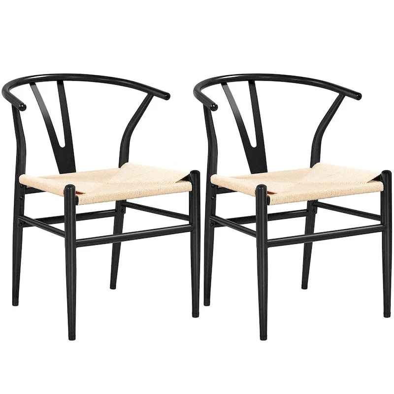 Modern Weave Y-Shaped Dining Chair with Metal Frame
