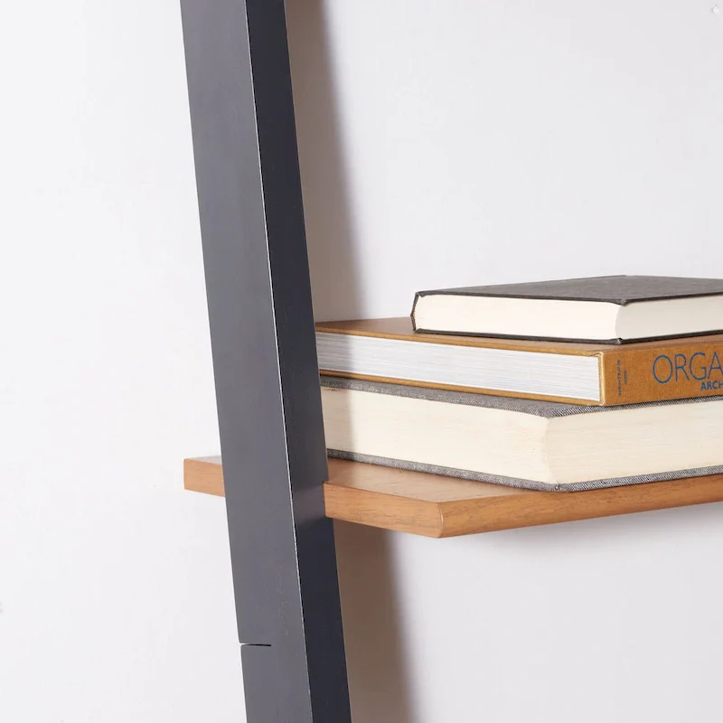 Leaning Desk with 2 Shelves - Black Ladder Style Home Office Desk 76.9