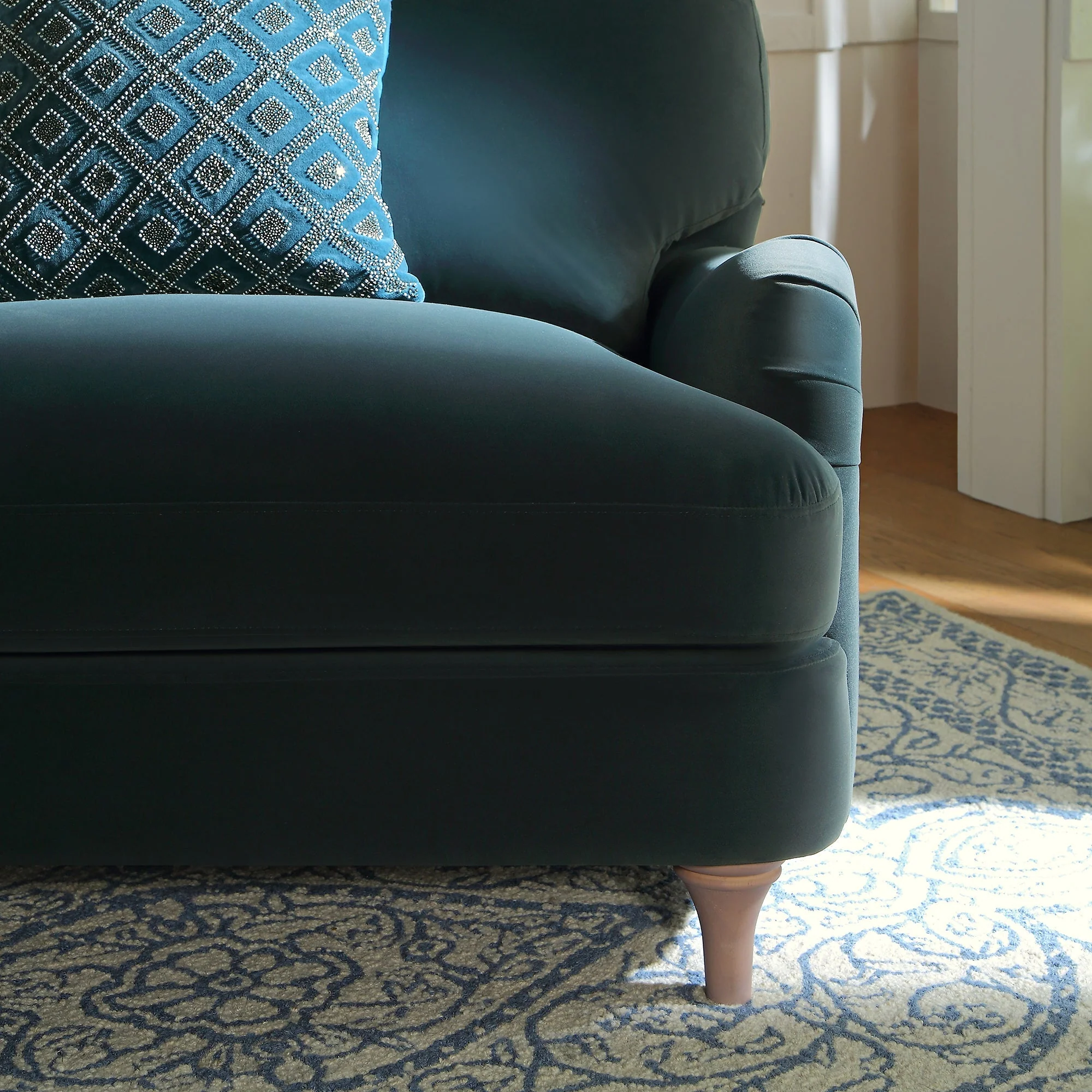 Aegean Blue Velvet Sofa, Loveseat