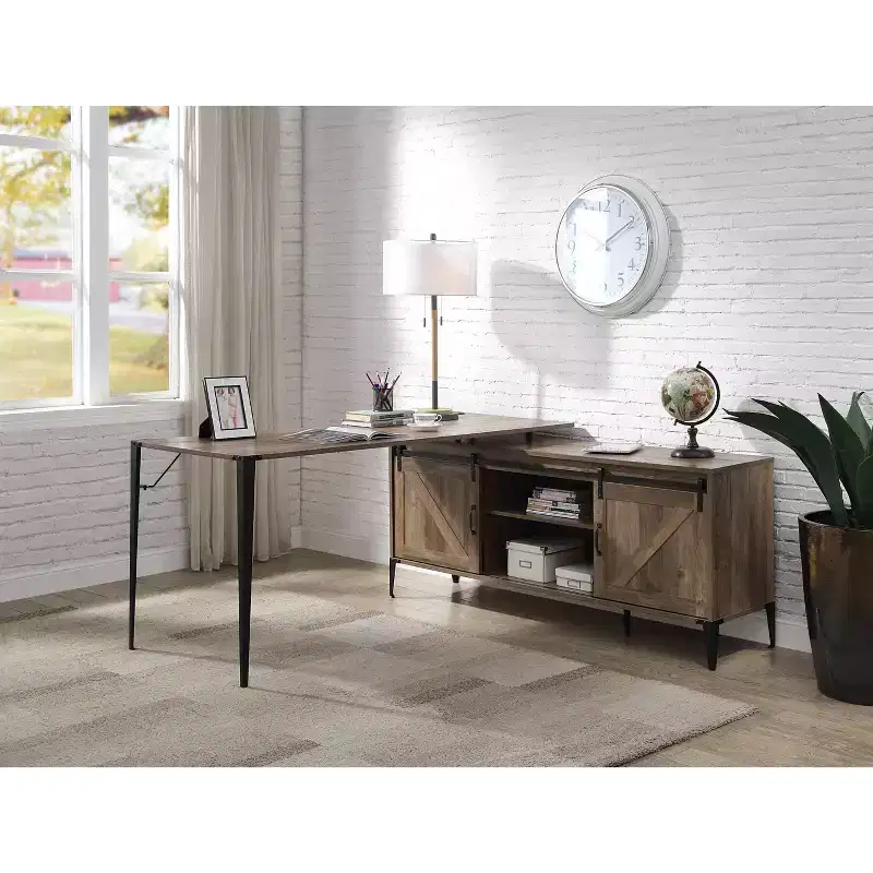 TUYOHW 48 L-Shape Writing Desk,Modern Computer Desk with Sliding Barn Door Storage,Cord Management,Metal Legs,Study Desk for Home Office