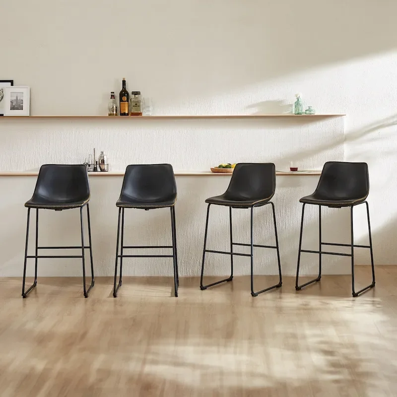 30 Counter Height Bar Stools, Modern Faux Leather High Barstools with Back and Metal Leg, Set of 2