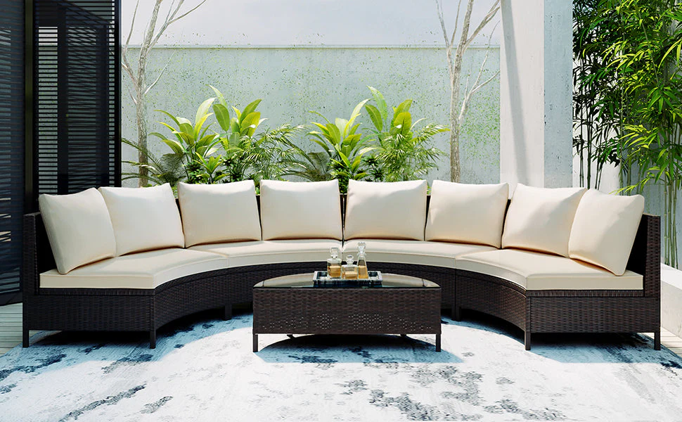 Walker Edison | Modern Wicker 5 Pieces All-Weather Wicker Sofa Set