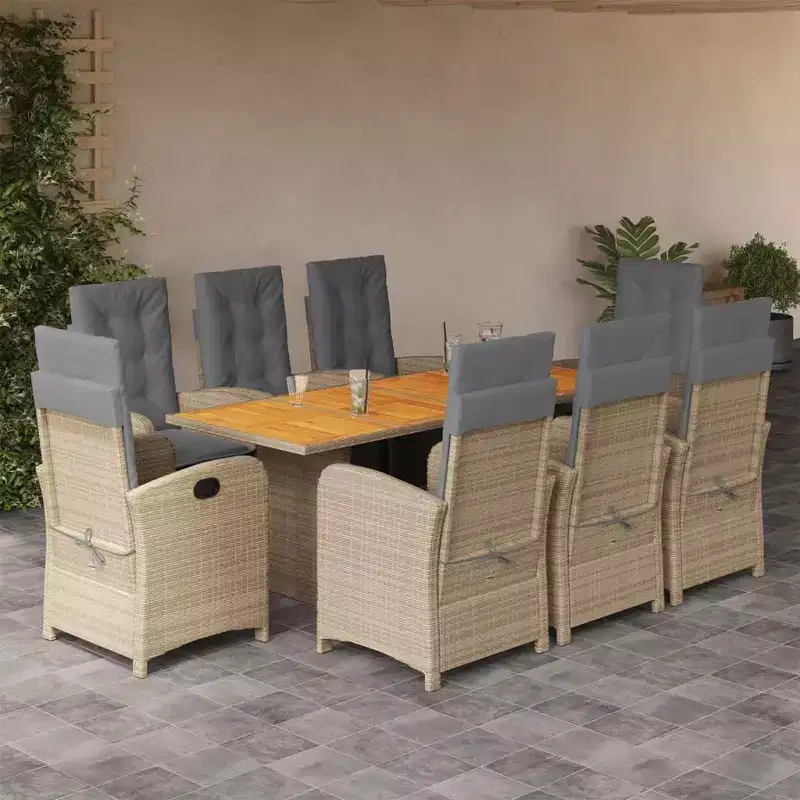 vidaXL Patio Dining Set with Cushions Outdoor Garden Seating Poly Rattan