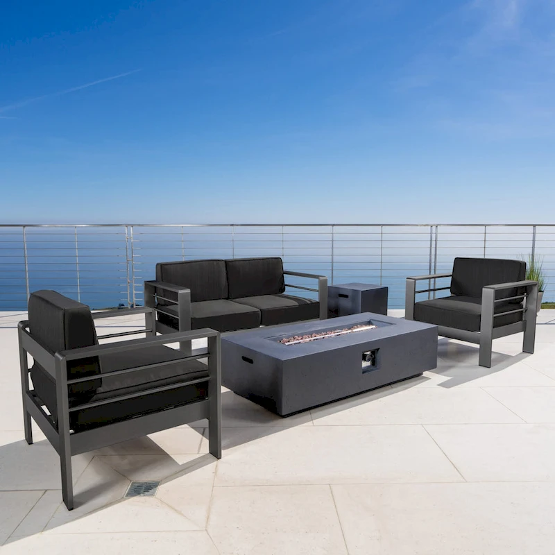 Cape Coral Grey 5-piece Fire Table Patio Chat Set by Christopher Knight Home
