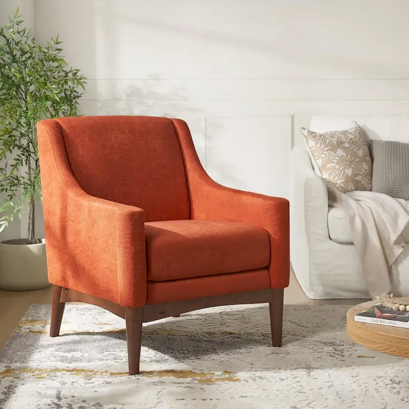 Francis Mid-Century Modern Upholstered Armchair with Sloped Arms and Solid Wood Legs