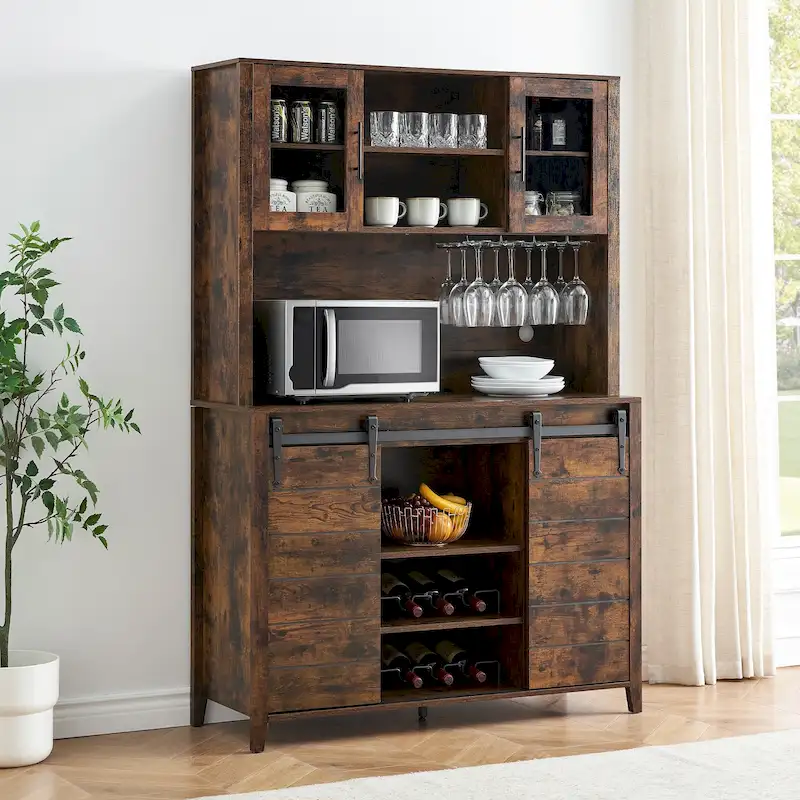 Farmhouse Wine Cabinet Kitchen Buffet with Wine Rack - 15.7D x 47.2W x 69.6H
