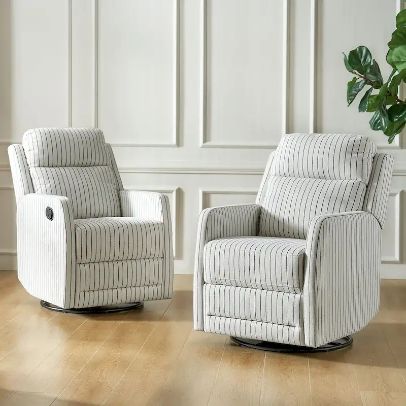 Buffalo/Navy/Beige/Stripe/Grey Wingback Swivel Rocker Recliner, Set of 2
