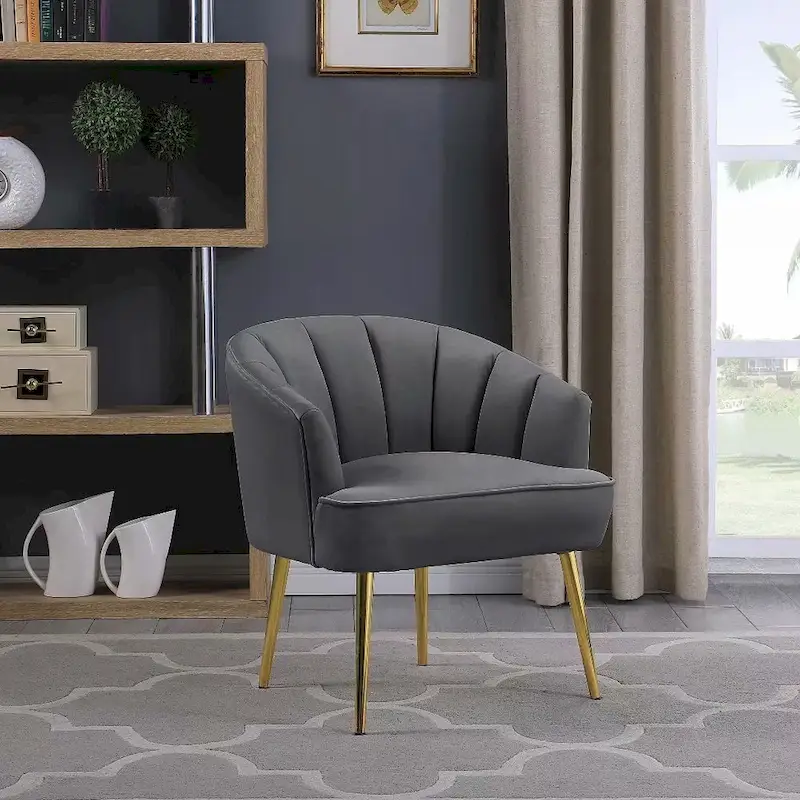 Grey / Pink / Blue / White Velvet Barrel Accent Chair, Single Seat